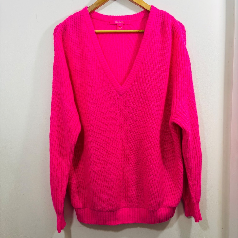 Lilly Pulitzer Kasmina V-Neck Sweater Pink Isle Women's Size Large - Picture 3 of 10